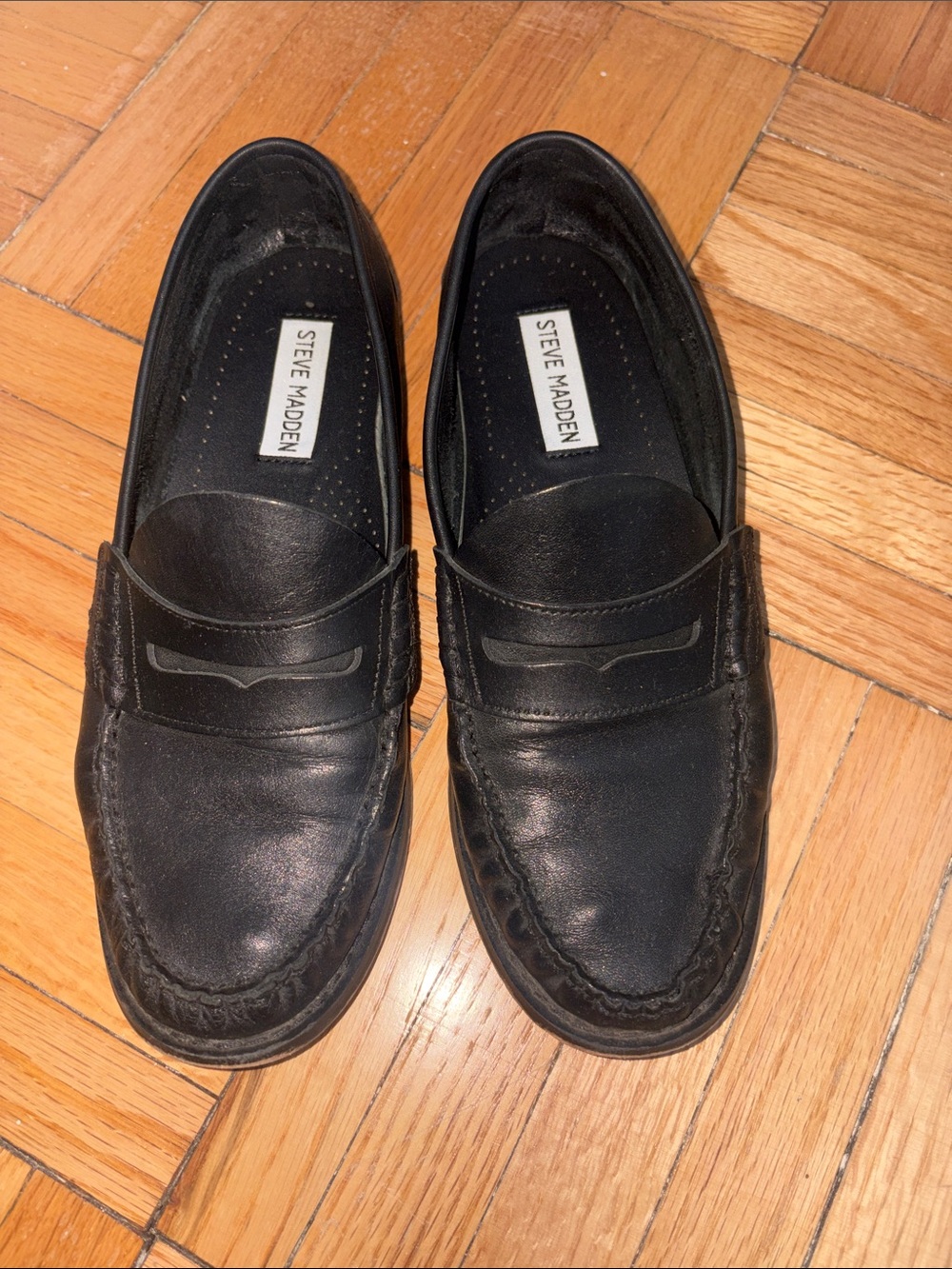 Steve Madden Black Leather Penny Loafers
